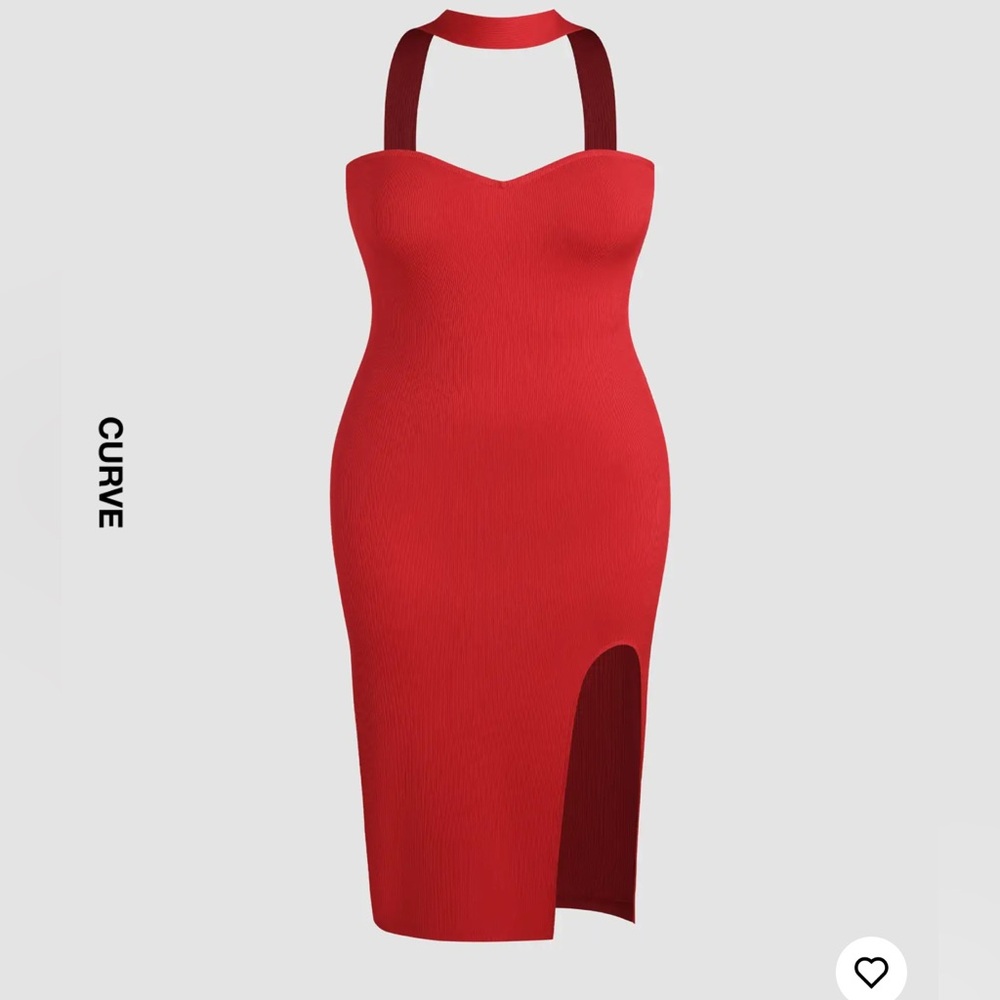 Red JERSEY HALTER SPLIT MAXI DRESS CURVE & PLUS NWOT